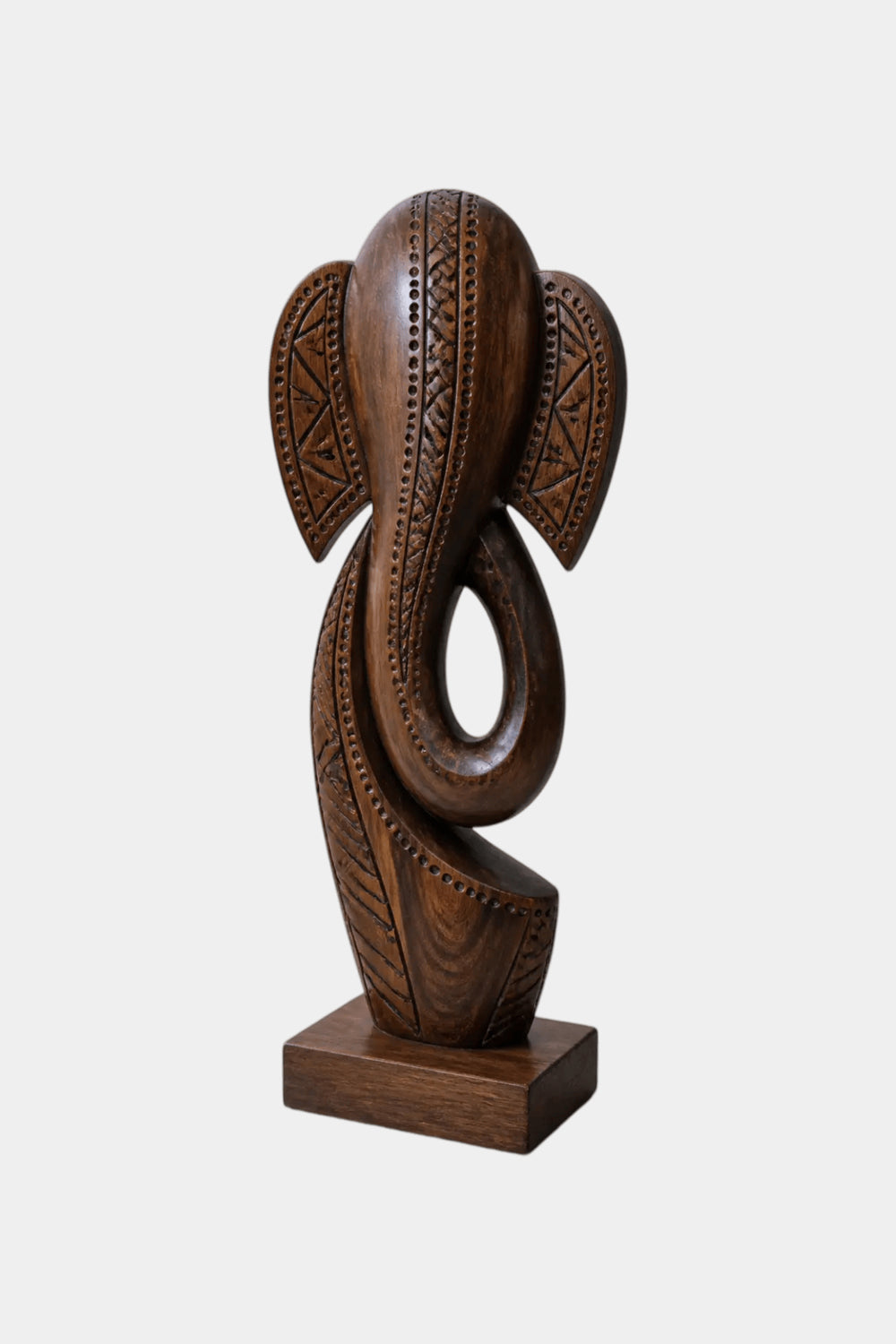 Carved Wooden Elephant Floor Sculpture | Large Standing Statue For Living Space