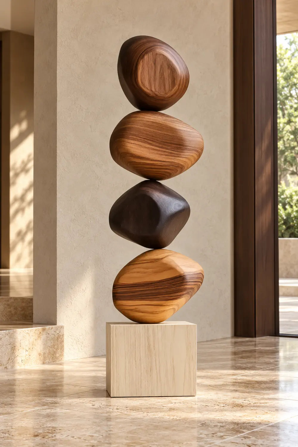 Large Abstract Wooden Sculpture For Modern Minimalist Home Decor And Living Room Accents