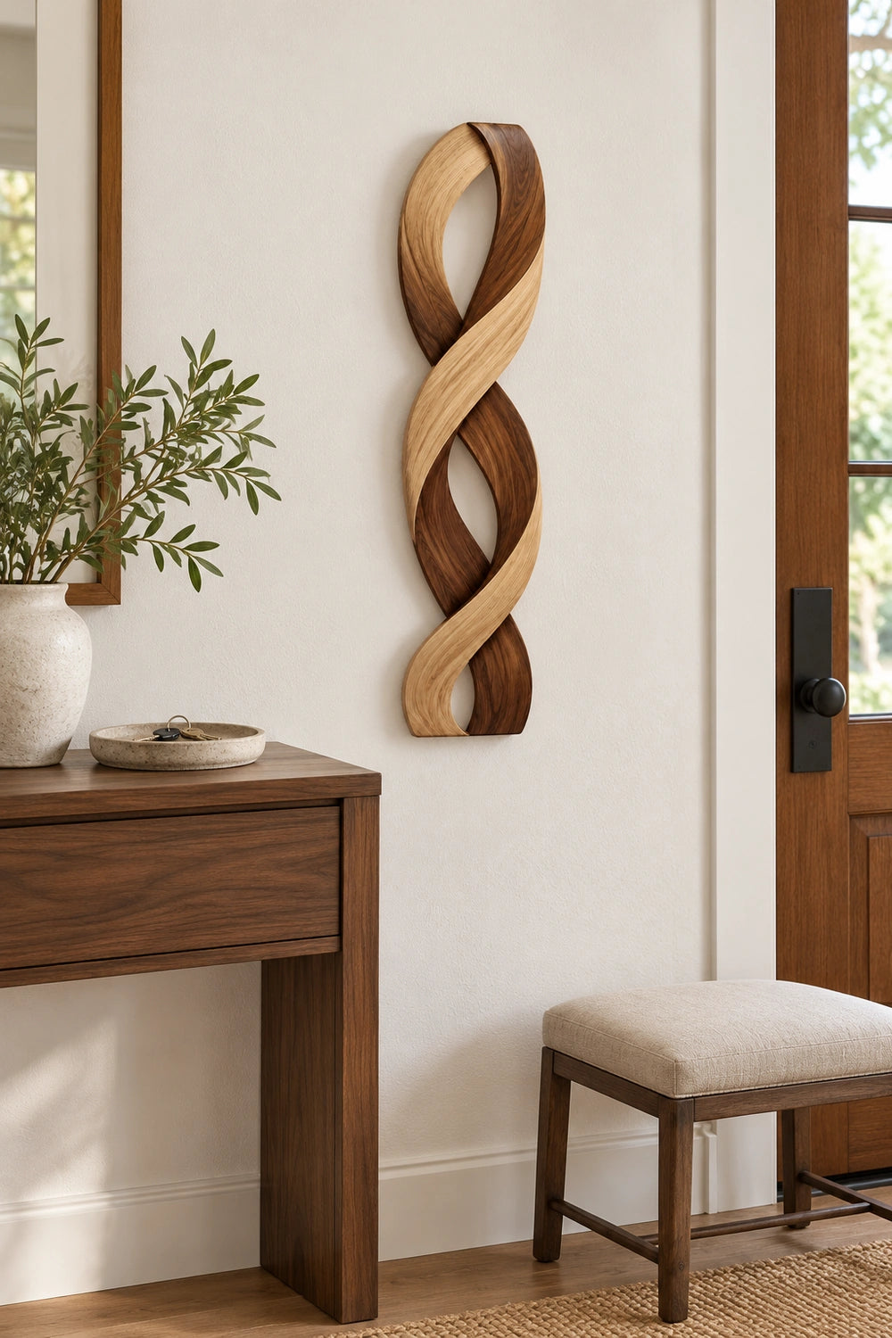 Modern Abstract Wooden Wall Art With Twisted Loop Design For Contemporary Home Decor