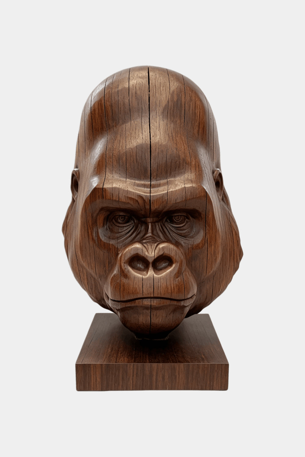 Hand Carved Walnut Gorilla Head Sculpture For Modern Home Decor And Shelf Display