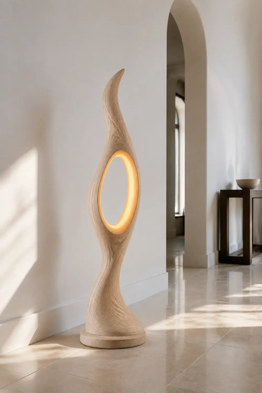 Modern Abstract Floor Lamp Hand-Carved From Solid Natural Wood For Living Room Decor