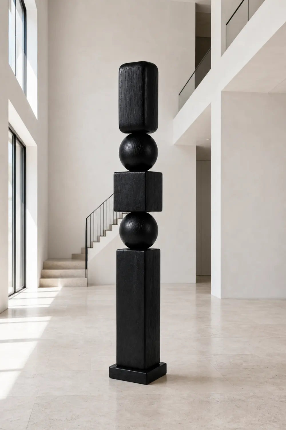 Large Abstract Black Wood Floor Sculpture Modern Minimalist Home Decor Art