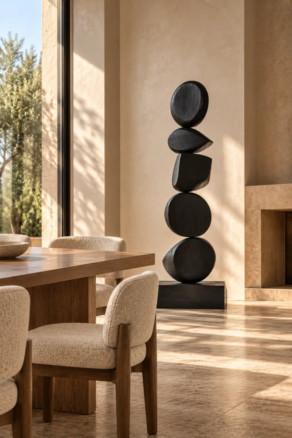 Large Black Abstract Wood Sculpture For Modern Minimalist Home Decor