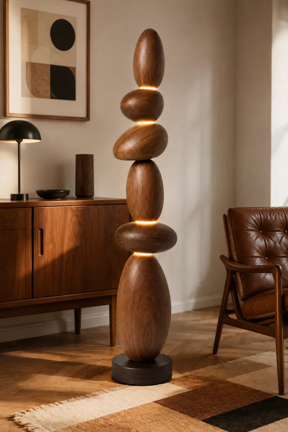 Sculptural Wooden Floor Lamp Abstract Design For Contemporary Homes