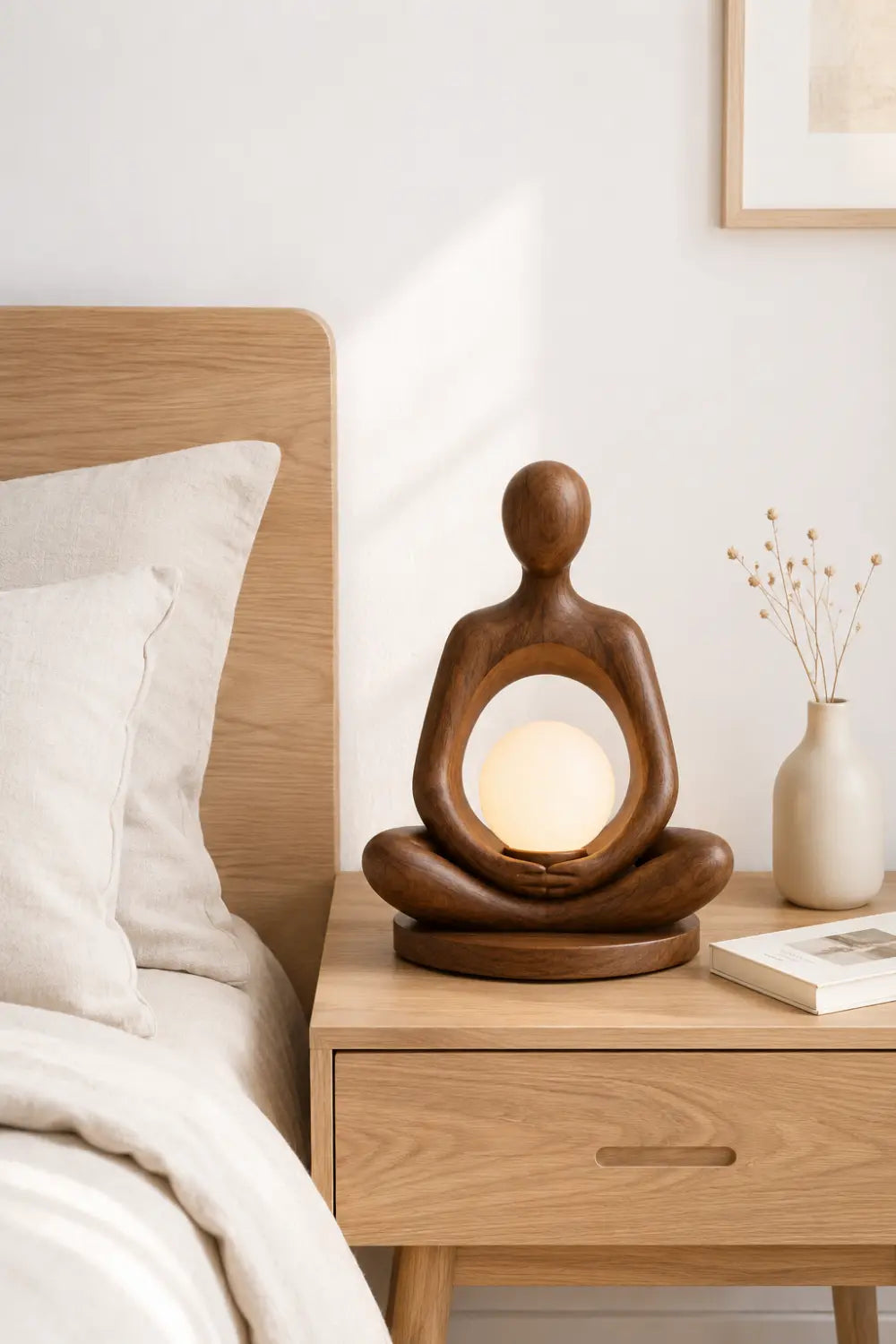 Minimalist Wood Table Lamp With Abstract Human Form For Contemporary Interior Styling