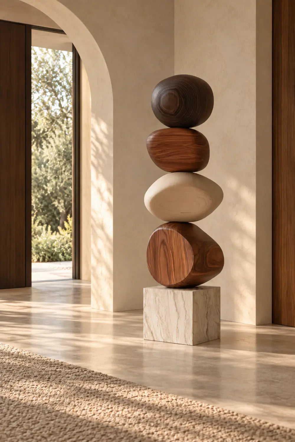 Large Abstract Wood Sculpture For Modern Minimalist Living Room Decor