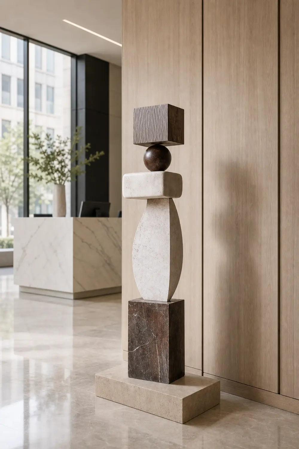 Large Hand-Carved Abstract Wooden Sculpture For Modern Living Room Floor Decor