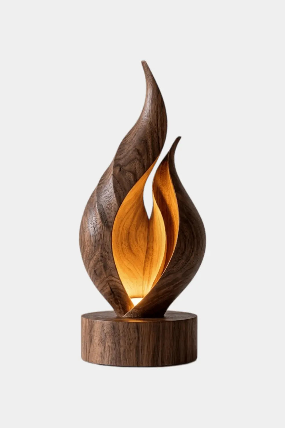 Solid Wood Flame Sculpture Lamp Warm White Light Artistic Desk Accent For Living Room