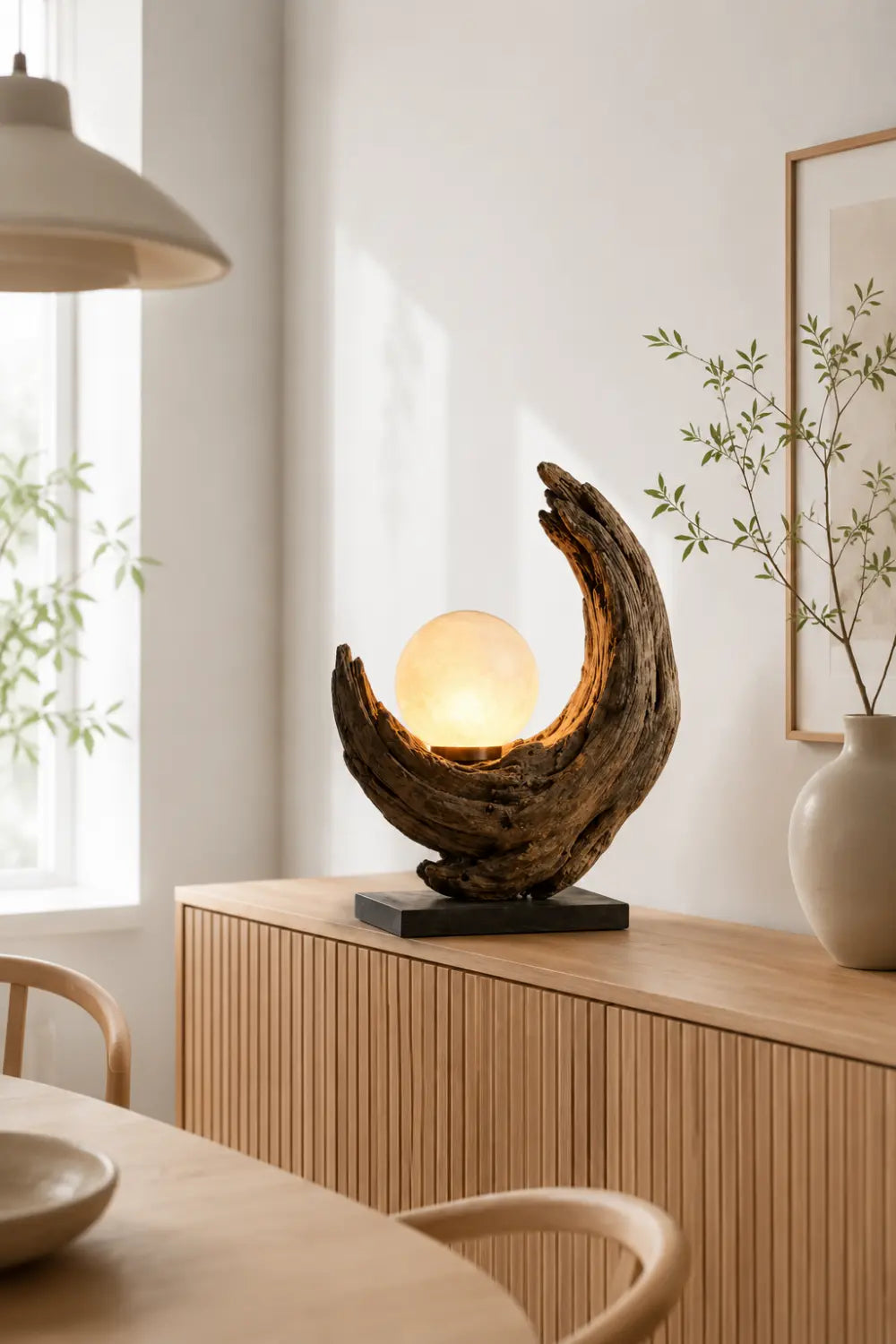 Handcrafted Wooden Sculpture Lamp Abstract Design For Living Room And Bedroom