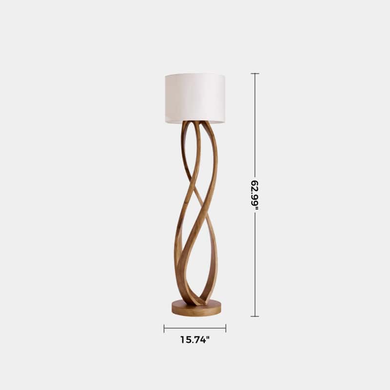 Sculptural Wooden Floor Lamp Abstract Twist Design Warm Light Fixture