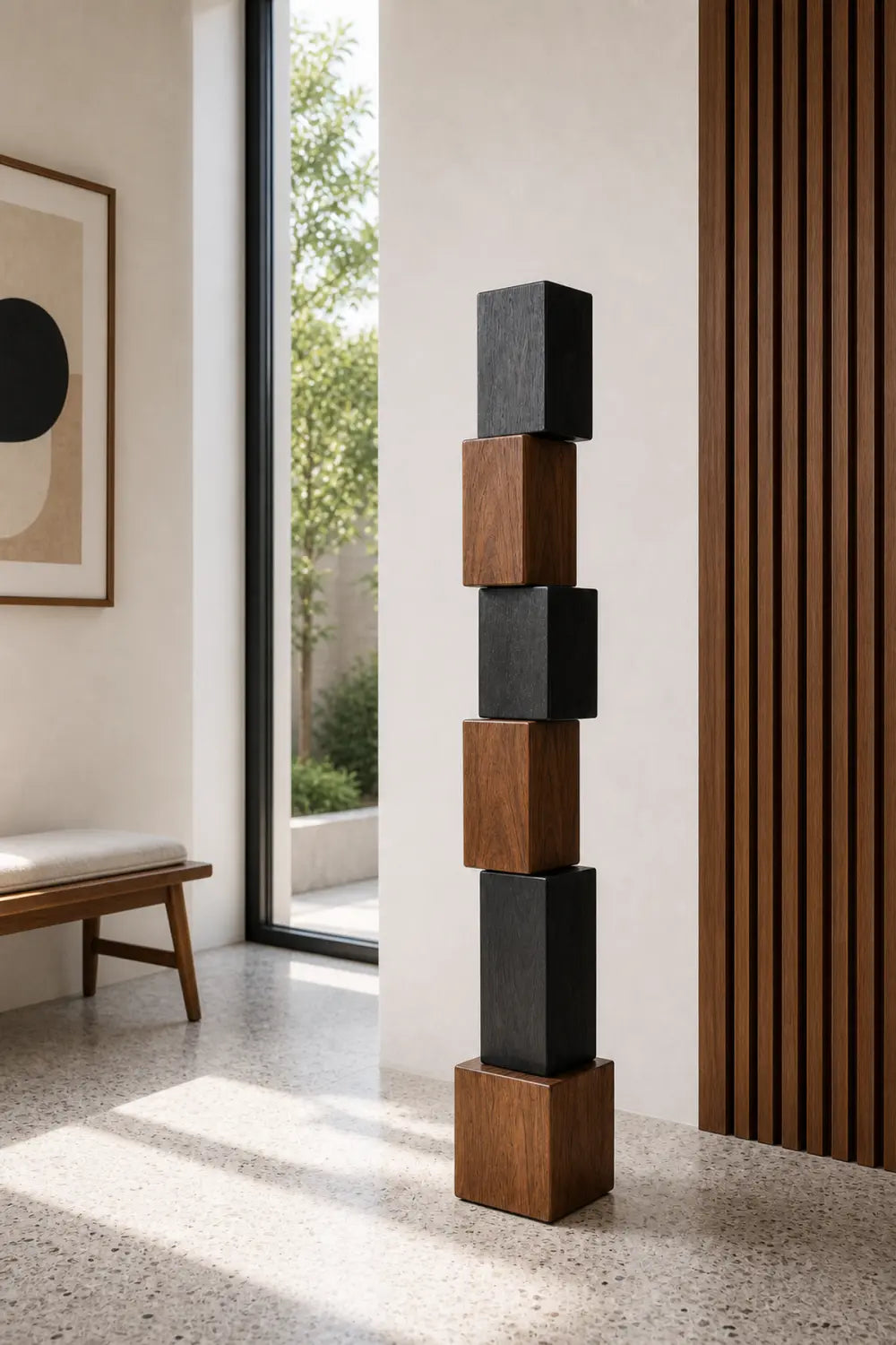 Large Abstract Wooden Floor Sculpture Modern Minimalist Home Decor Art Piece For Living Room