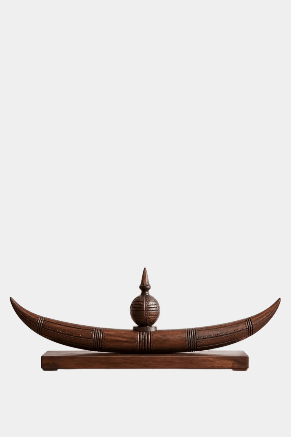 Abstract Tribal Moon Sculpture Wooden Artwork With Central Sphere For Contemporary Interiors