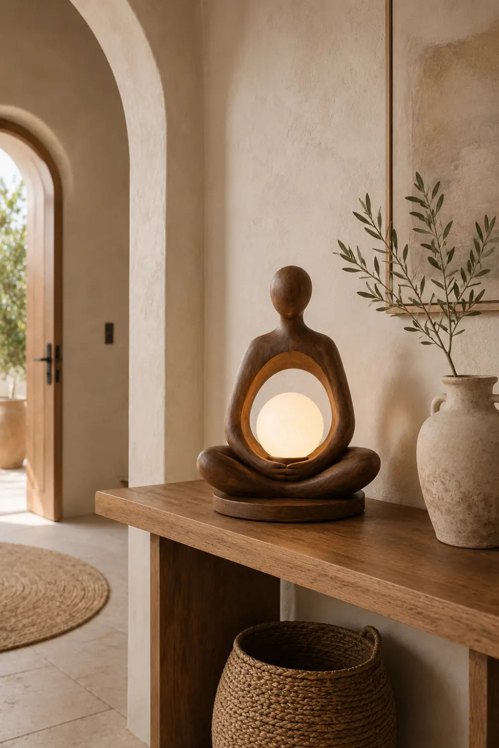 Minimalist Wood Table Lamp With Abstract Human Form For Contemporary Interior Styling