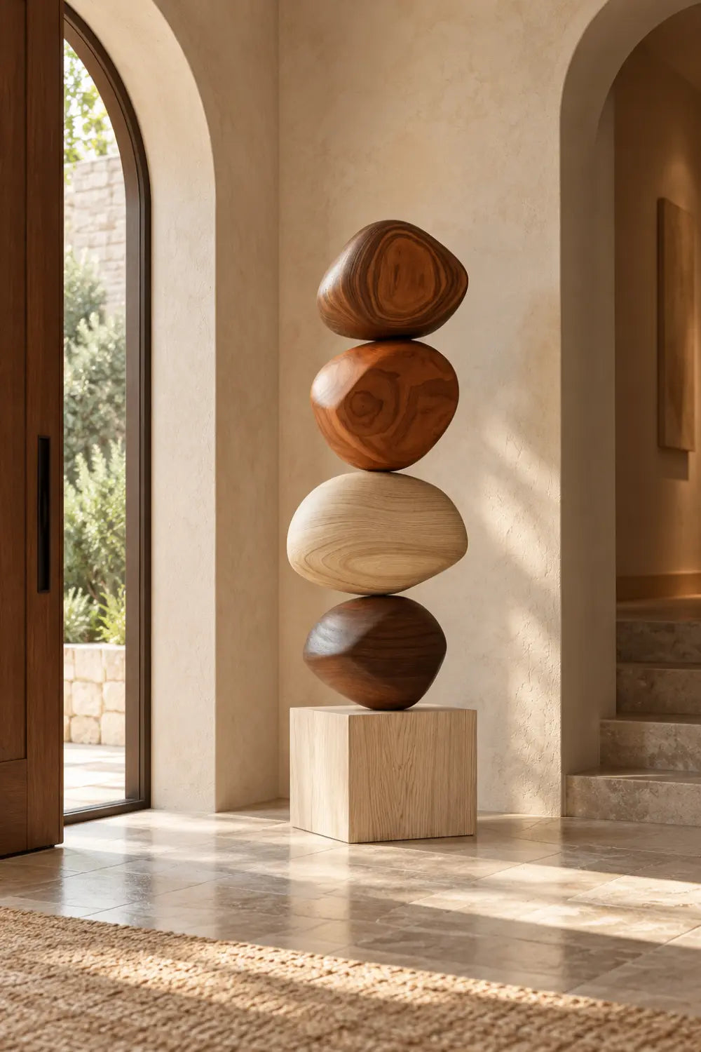 Large Abstract Wooden Sculpture For Modern Minimalist Home Decor And Living Room Art
