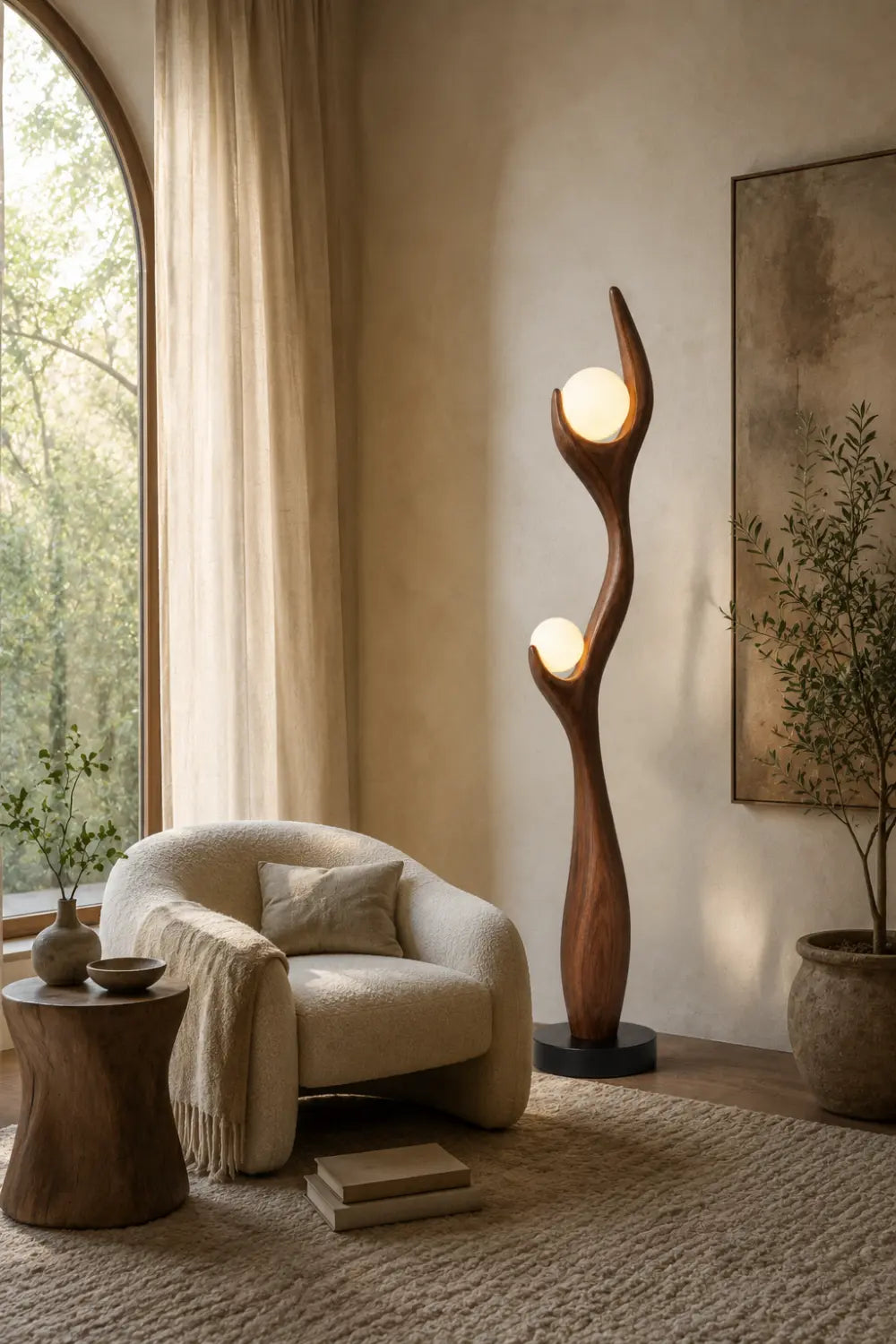Handcrafted Abstract Wood Lamp Sculpture For Contemporary Home Interiors