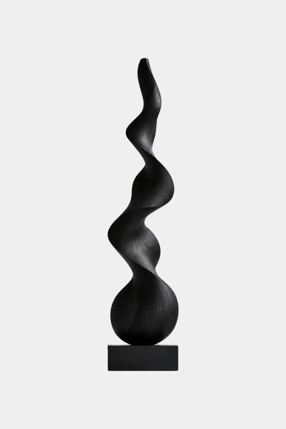 Large Black Spiral Wood Floor Sculpture | Modern Standing Statue For Living Space