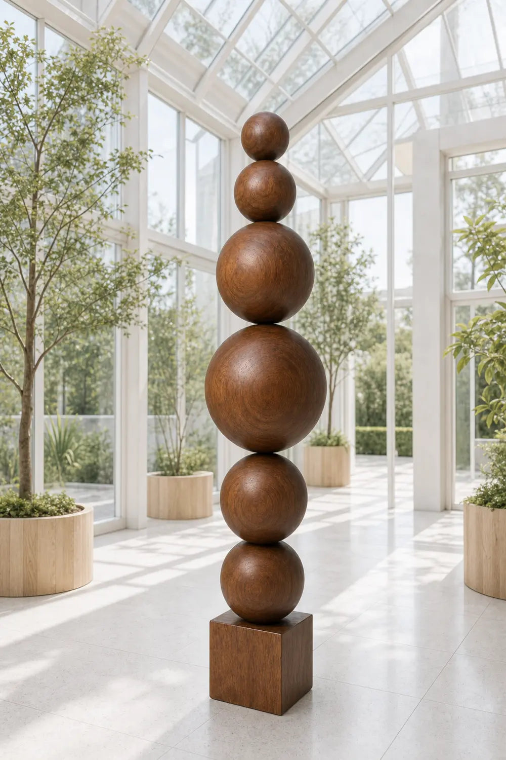 Handcrafted Minimalist Wood Sphere Sculpture Large Geometric Floor Art For Modern Home Decor