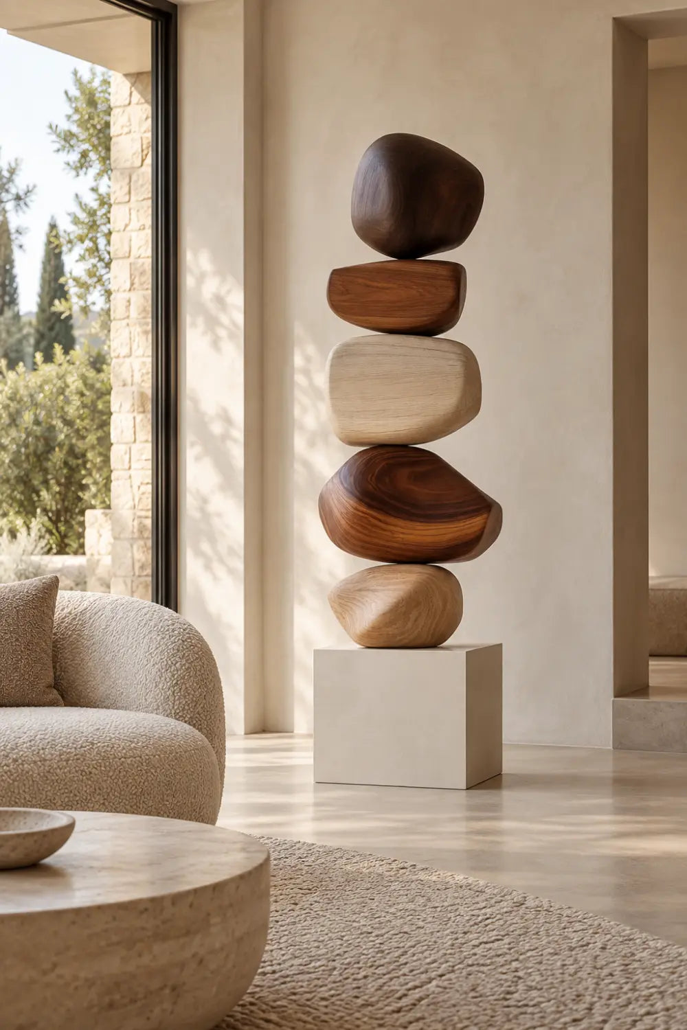 Large Abstract Wooden Floor Sculpture For Modern Minimalist Home Decor And Living Room Art