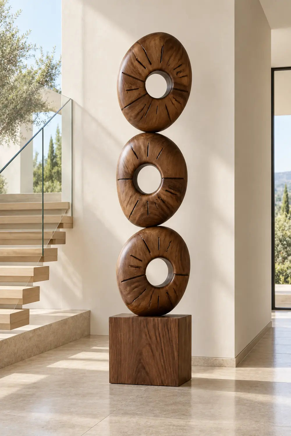 Modern Minimalist Floor Standing Wooden Sculpture For Living Room Decor