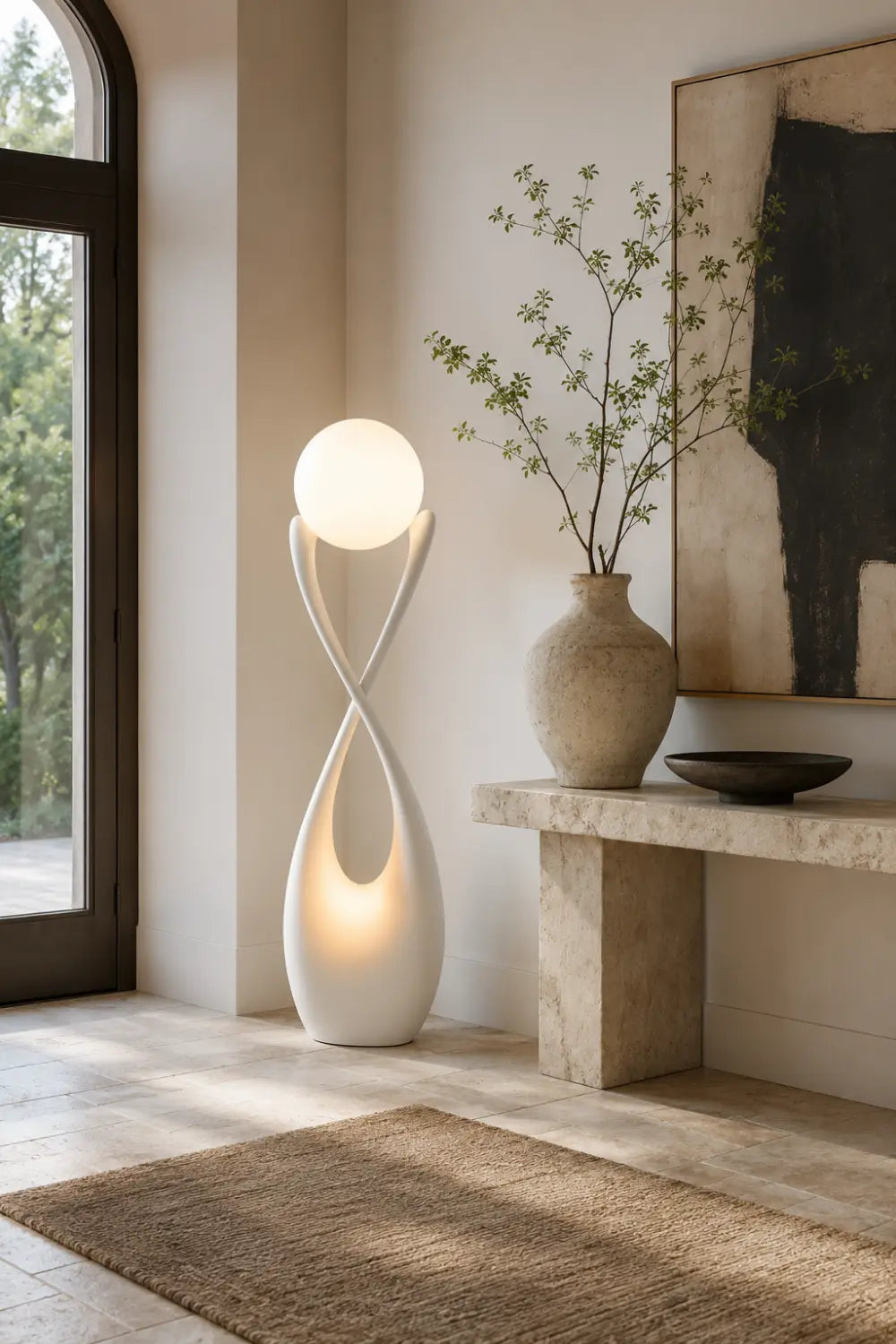 Large Modern Wooden Floor Lamp With Abstract Twist Design For Living Room Decor