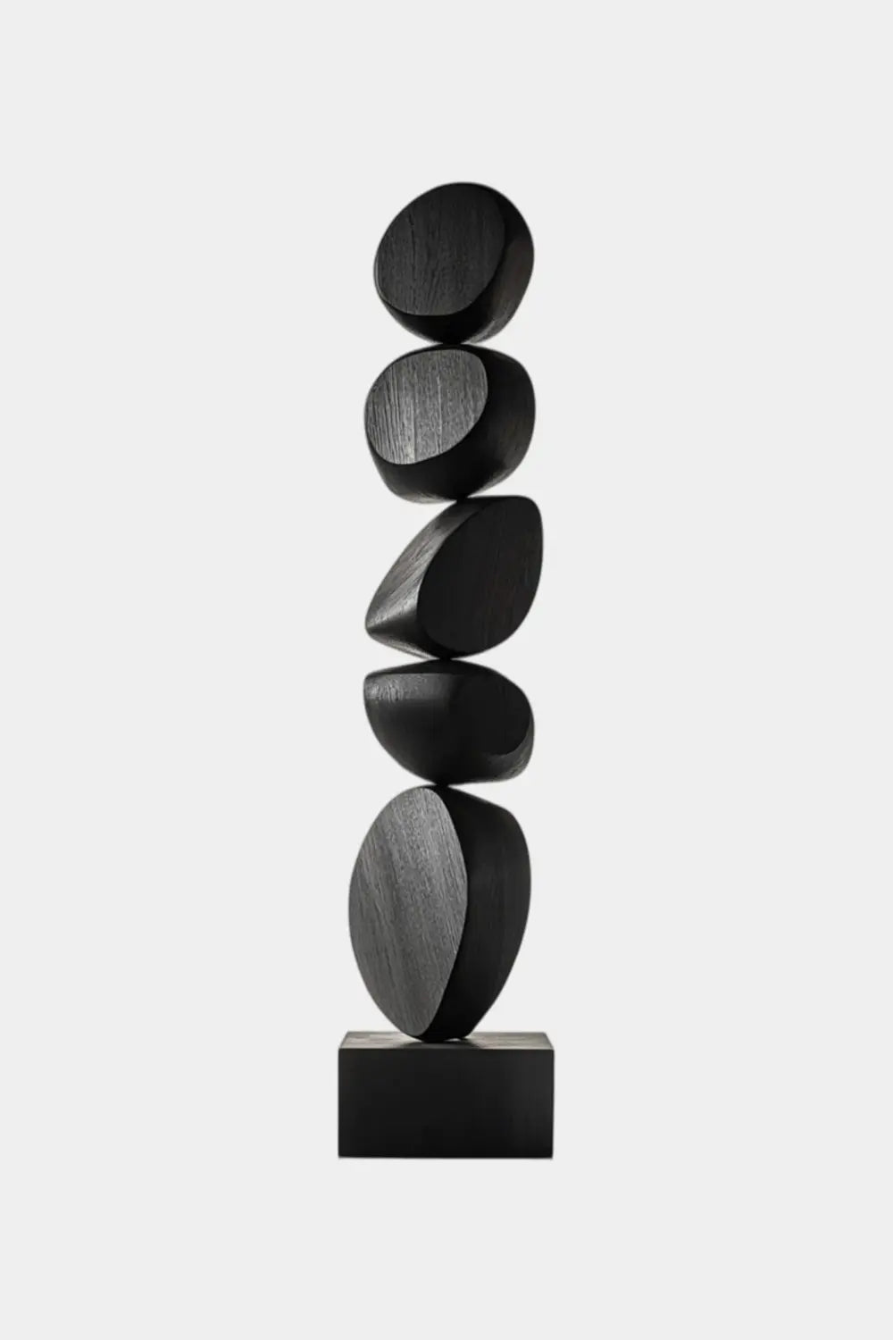 Hand Carved Matte Black Wooden Statue Large Scale Abstract Art