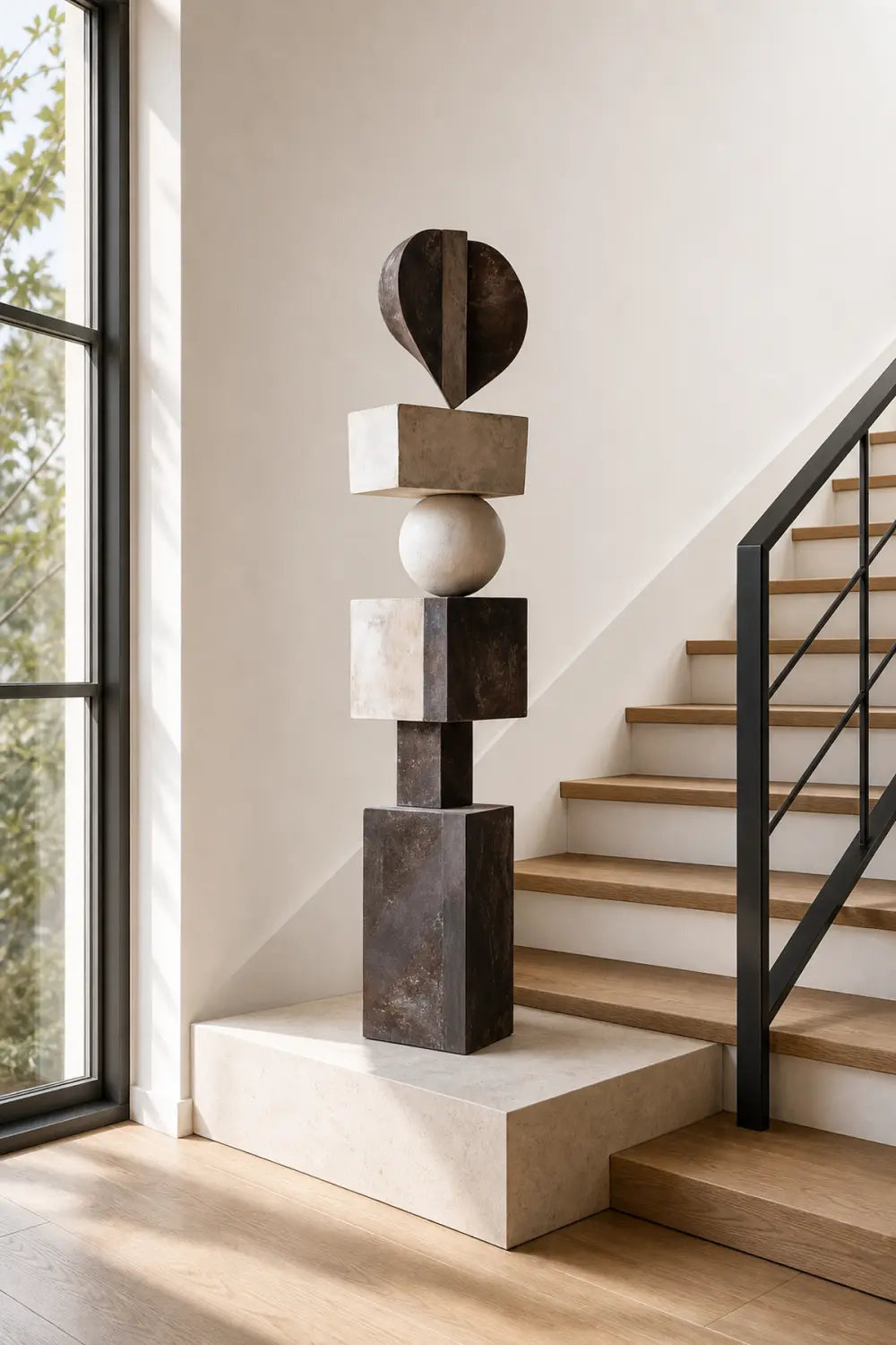 Large Hand-Carved Wooden Sculpture For Modern Living Room Decor Abstract Minimalist Floor Art