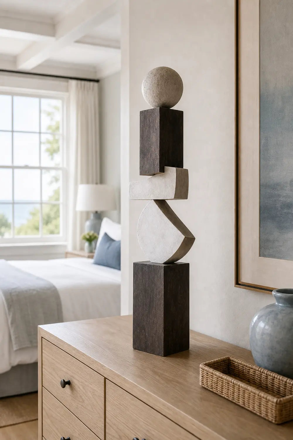 Large Abstract Wooden Sculpture For Modern Minimalist Home Decor And Gallery Display