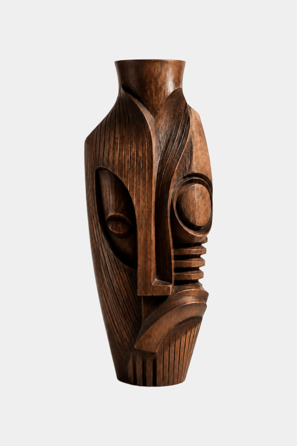 Hand-Carved African Tribal Wooden Vase Abstract Large Floor Decor