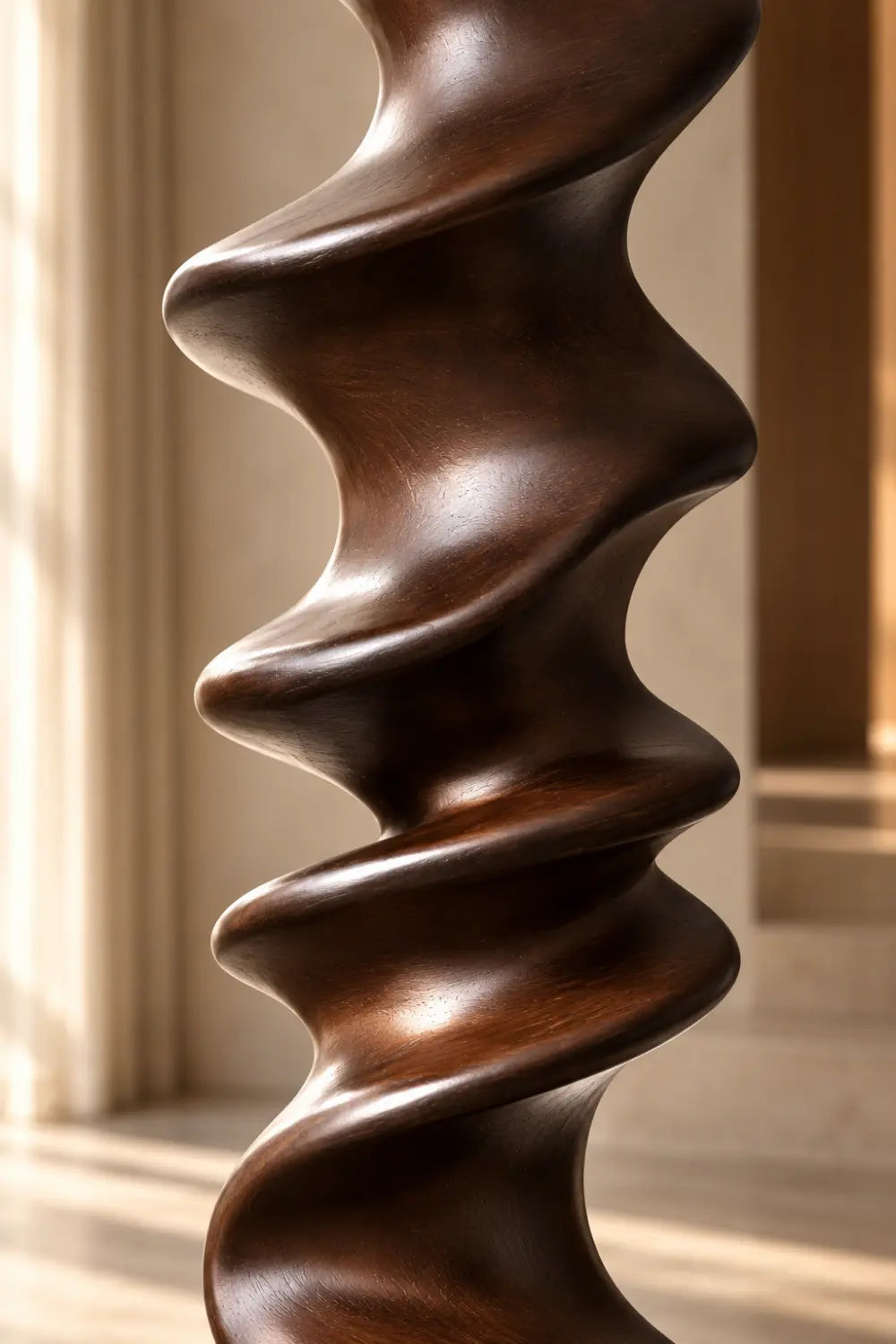 Large Abstract Walnut Wood Floor Sculpture For Modern Home Decor And Living Room Accent