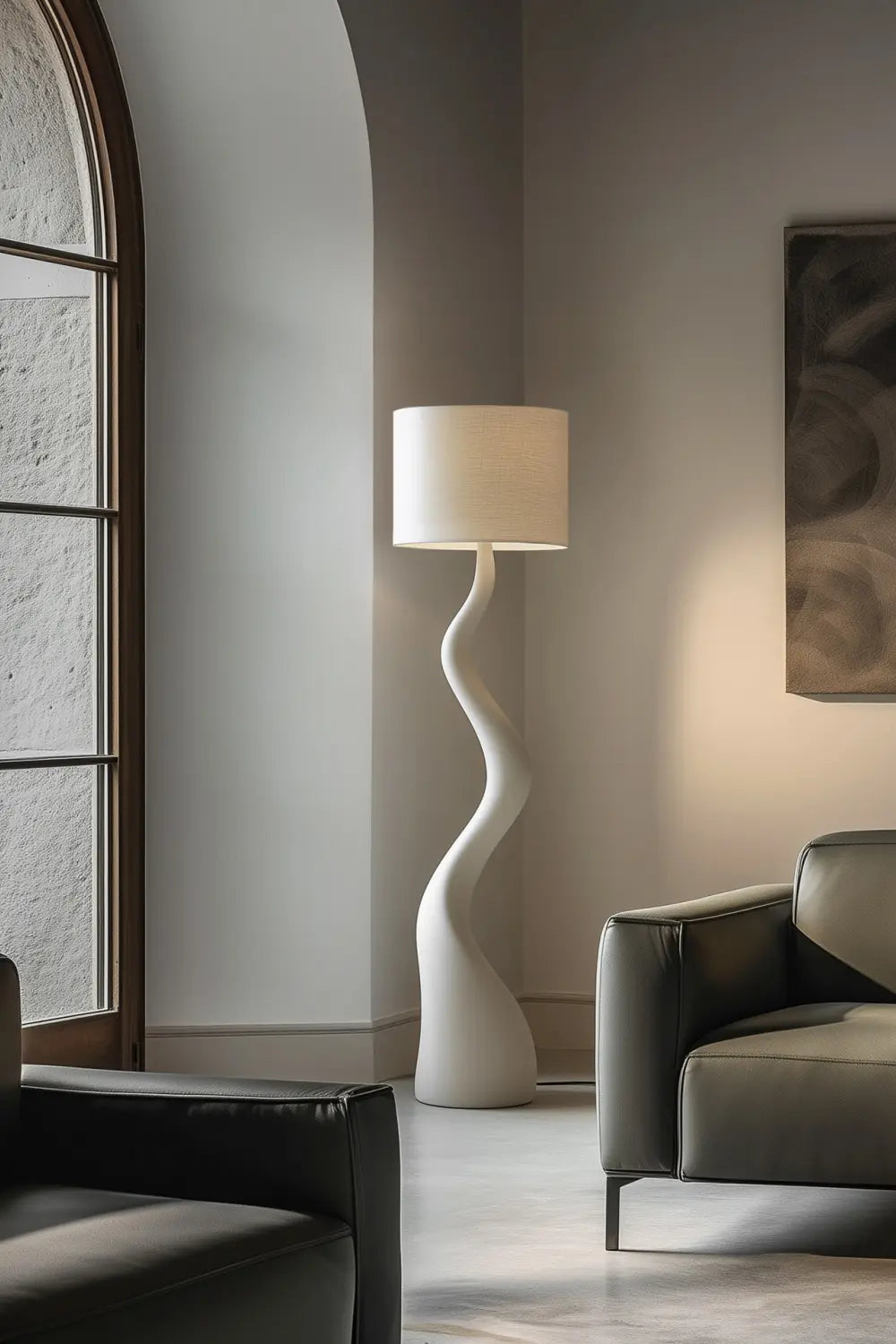 Modern Wooden Floor Lamp With Abstract Serpentine Form For Living Room Decor