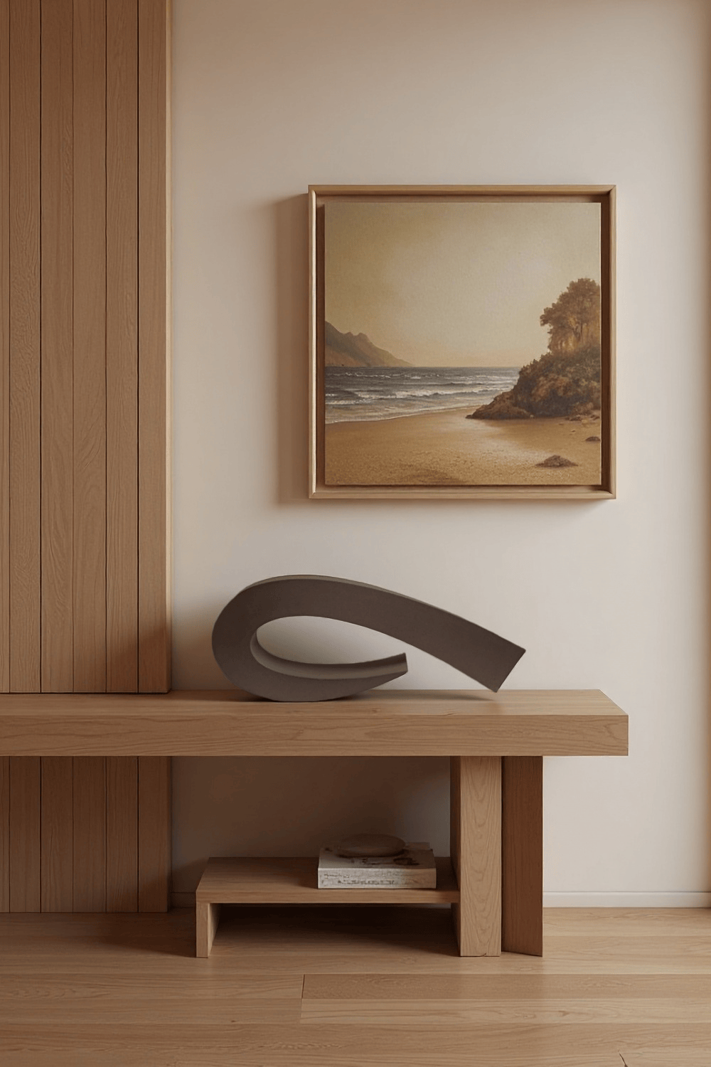 Curved Abstract Wooden Sculpture Modern Handcrafted Minimalist Décor Art