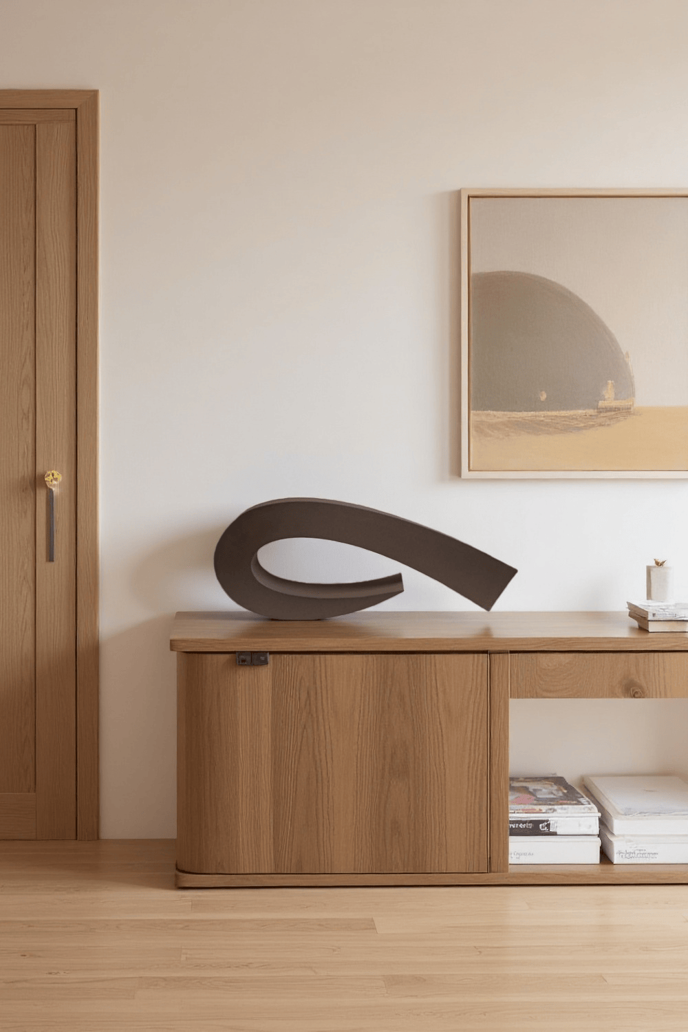 Curved Abstract Wooden Sculpture Modern Handcrafted Minimalist Décor Art