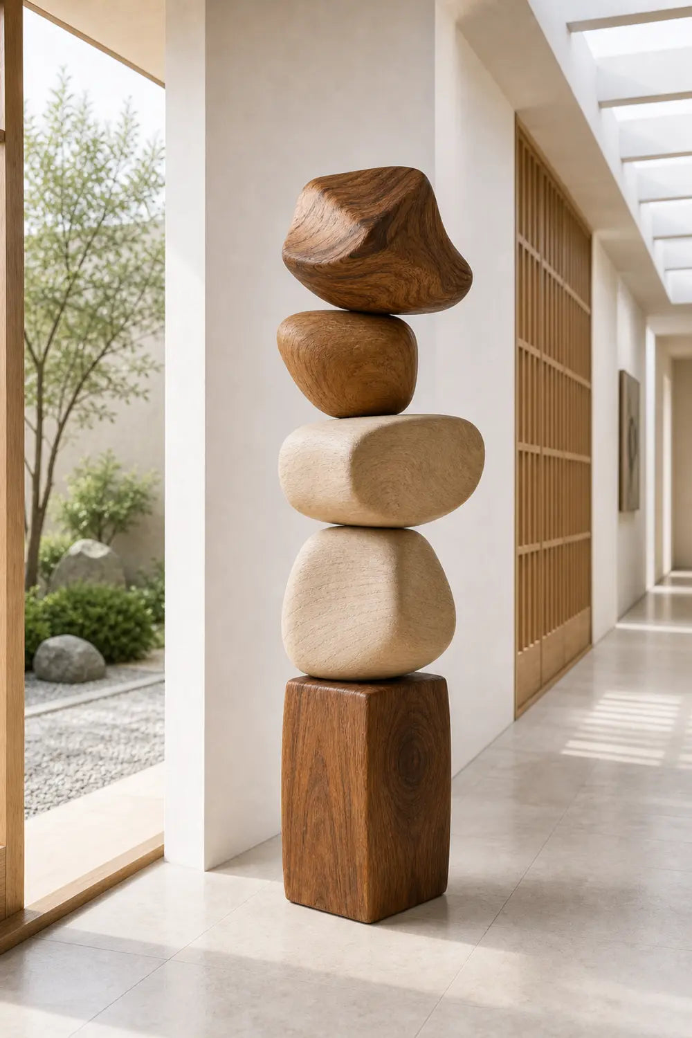 Large Hand-Carved Wooden Sculpture For Modern Living Room Decor Abstract Minimalist Art