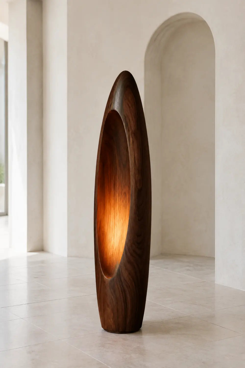 Sculptural Wooden Floor Lamp As Contemporary Art For Home Interior Design
