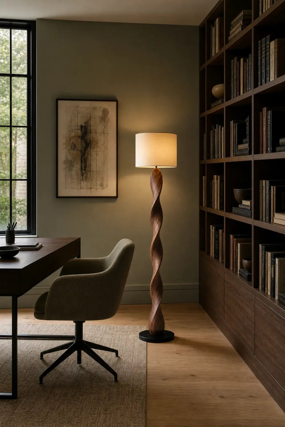 Artistic Spiral Wood Floor Lamp Ideal For Modern Living Rooms And Bedrooms