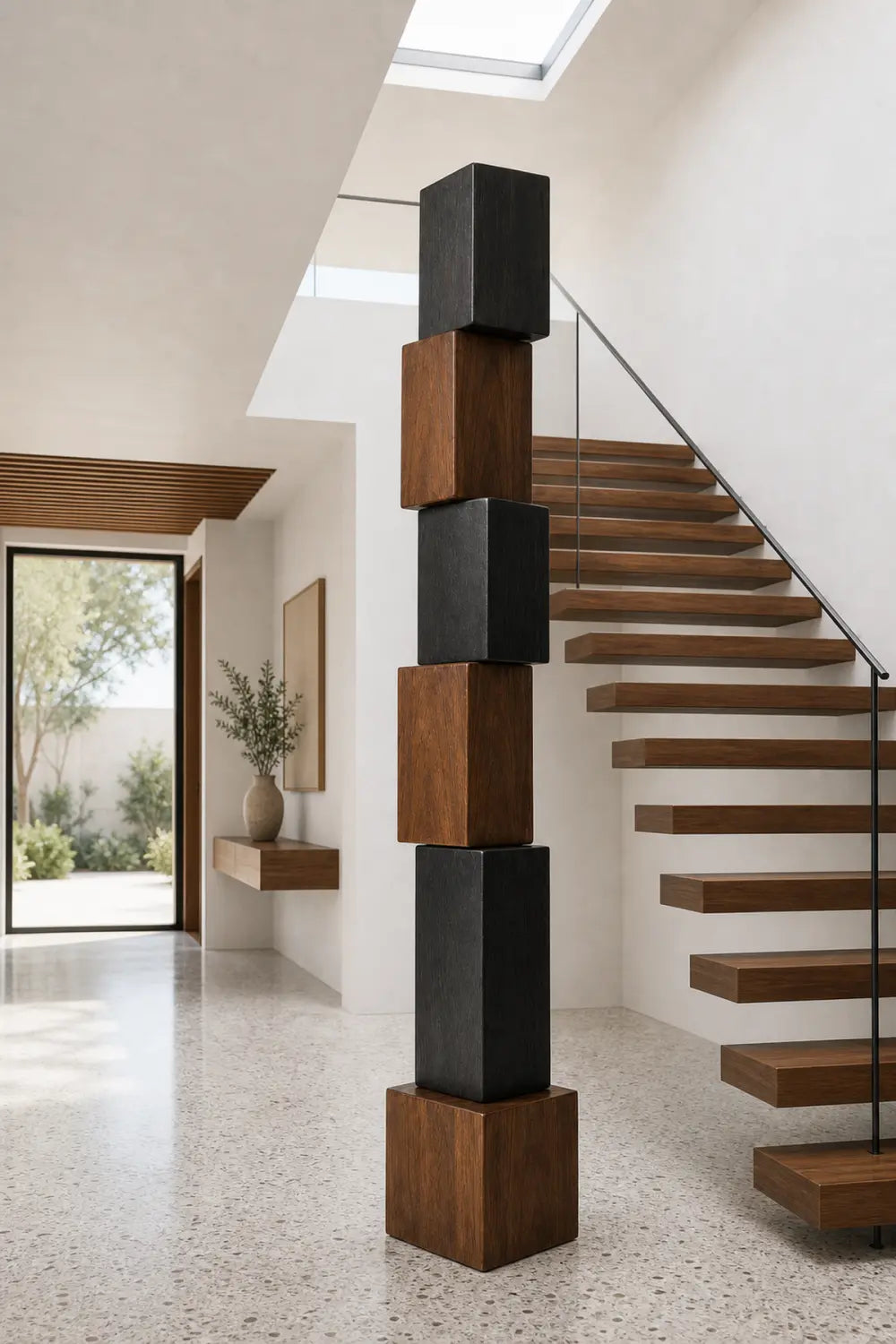 Large Abstract Wooden Floor Sculpture Modern Minimalist Home Decor Art Piece For Living Room