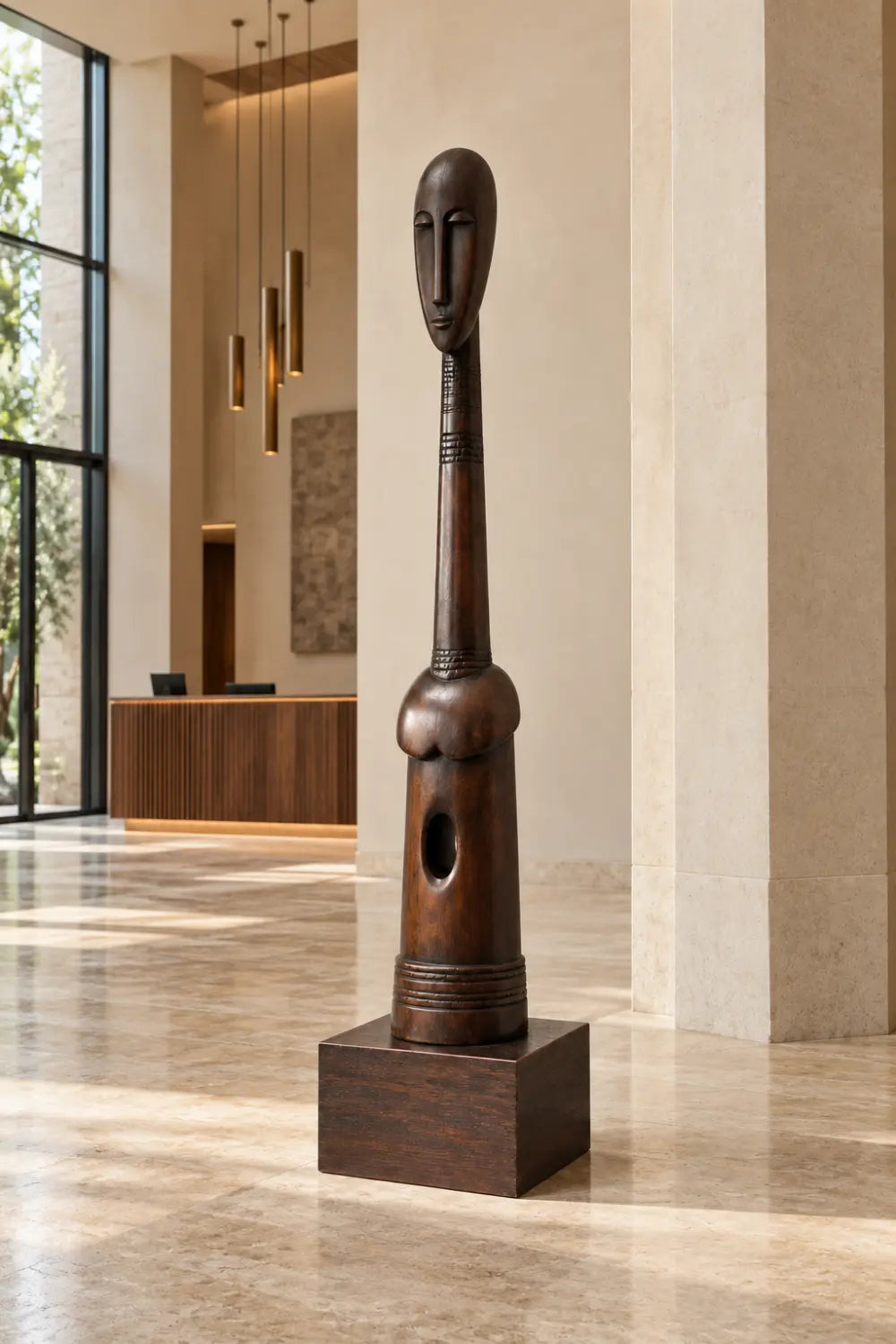 Hand-Carved African Tribal Floor Wooden Sculpture For Modern Home Decor