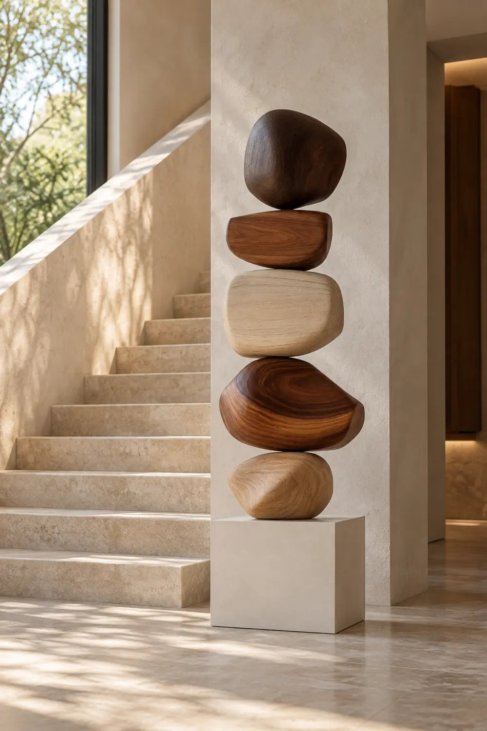 Large Abstract Wooden Floor Sculpture For Modern Minimalist Home Decor And Living Room Art