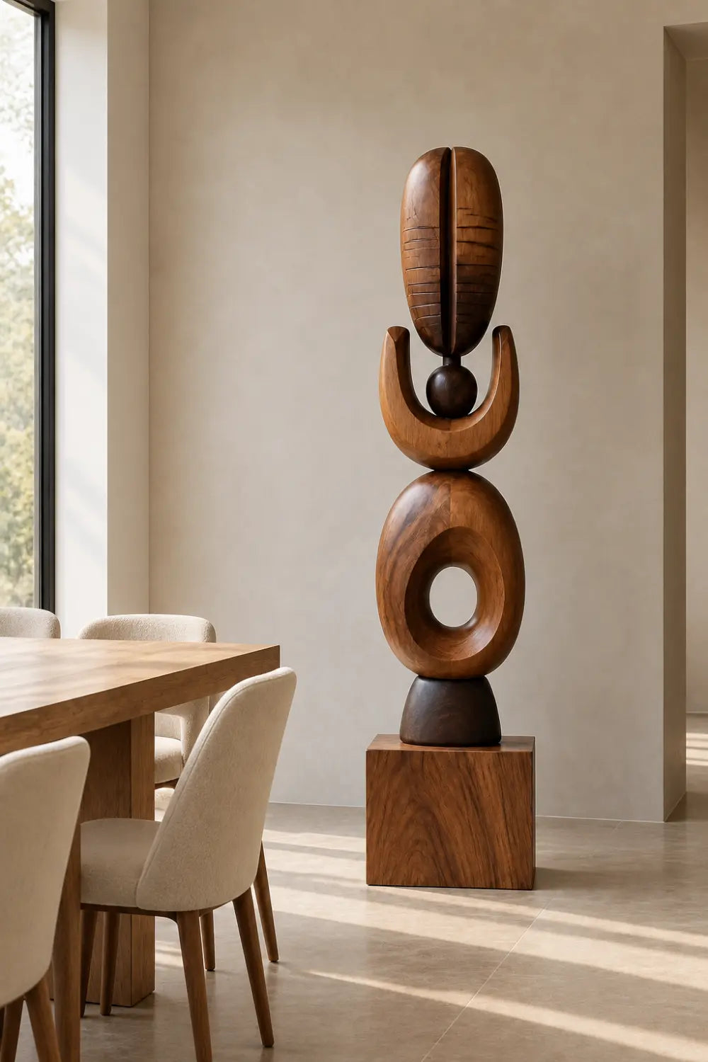 Abstract Stacked Wood Floor Sculpture | Aesthetic Standing Statue For Living Space