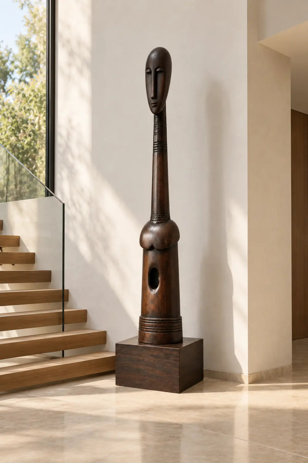 Hand-Carved African Tribal Floor Wooden Sculpture For Modern Home Decor