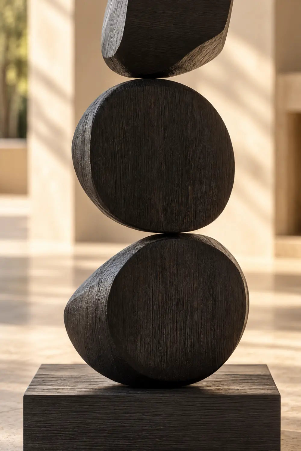 Large Black Abstract Wood Sculpture For Modern Minimalist Home Decor