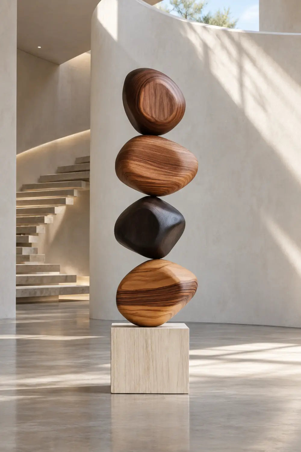 Large Abstract Wooden Sculpture For Modern Minimalist Home Decor And Living Room Accents