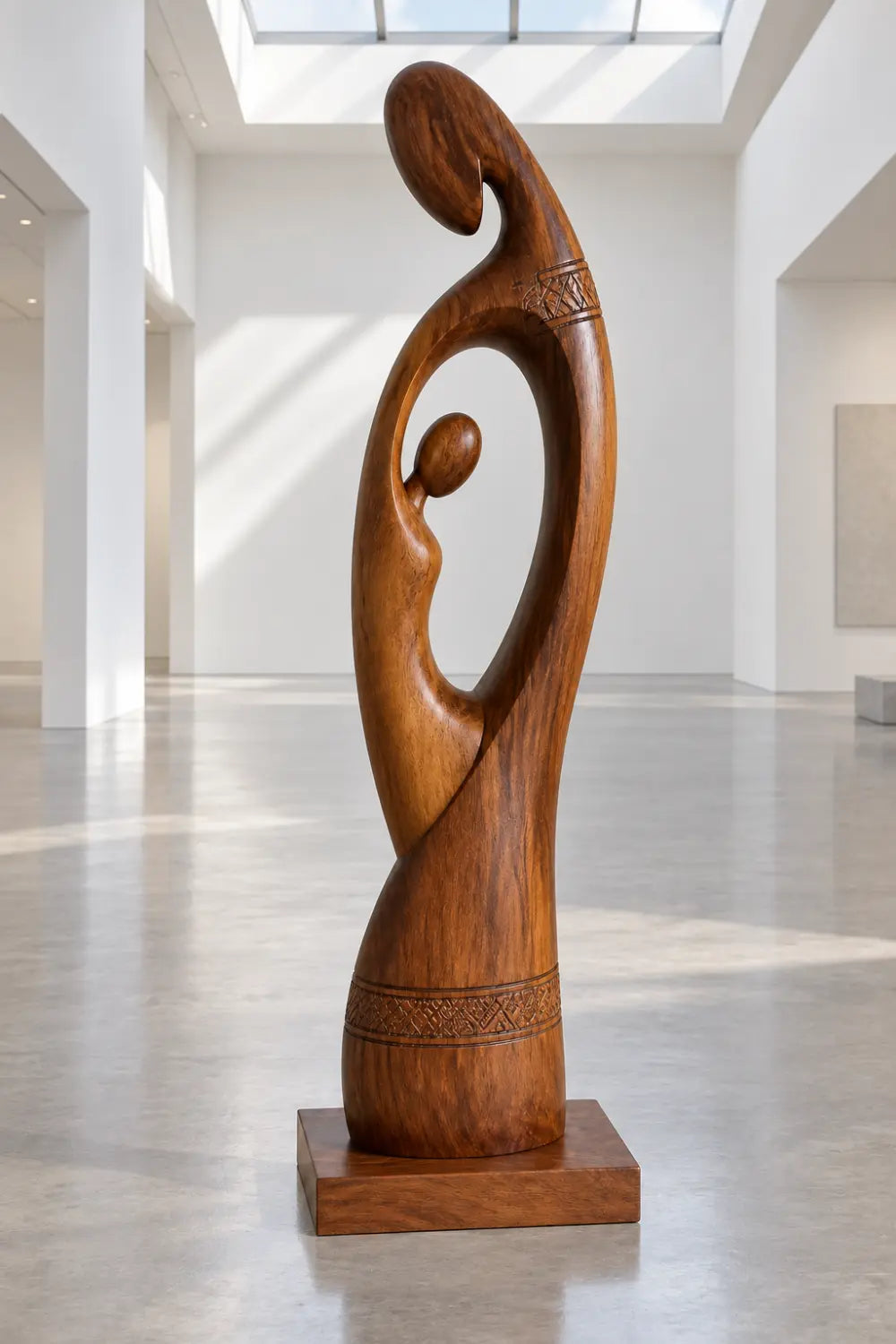 Large Abstract Mother And Child Wooden Sculpture For Modern Home Decor
