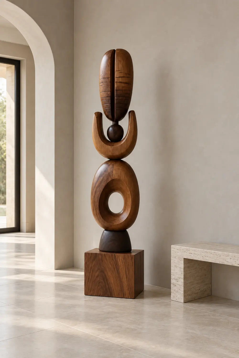 Abstract Stacked Wood Floor Sculpture | Aesthetic Standing Statue For Living Space