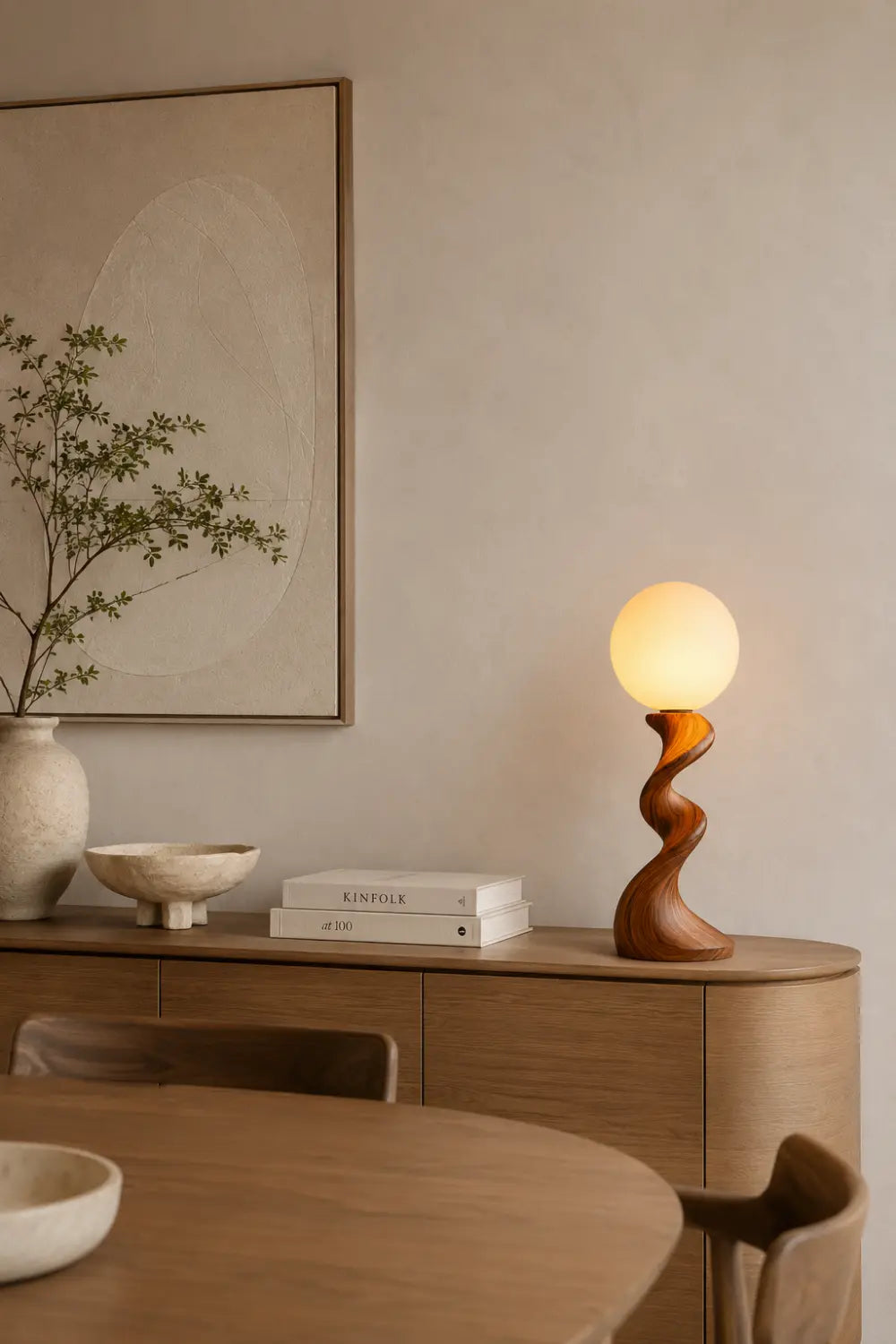 Modern Swirl Wood Table Lamp | Sculptural Sinuous Desk Light For Space Decor