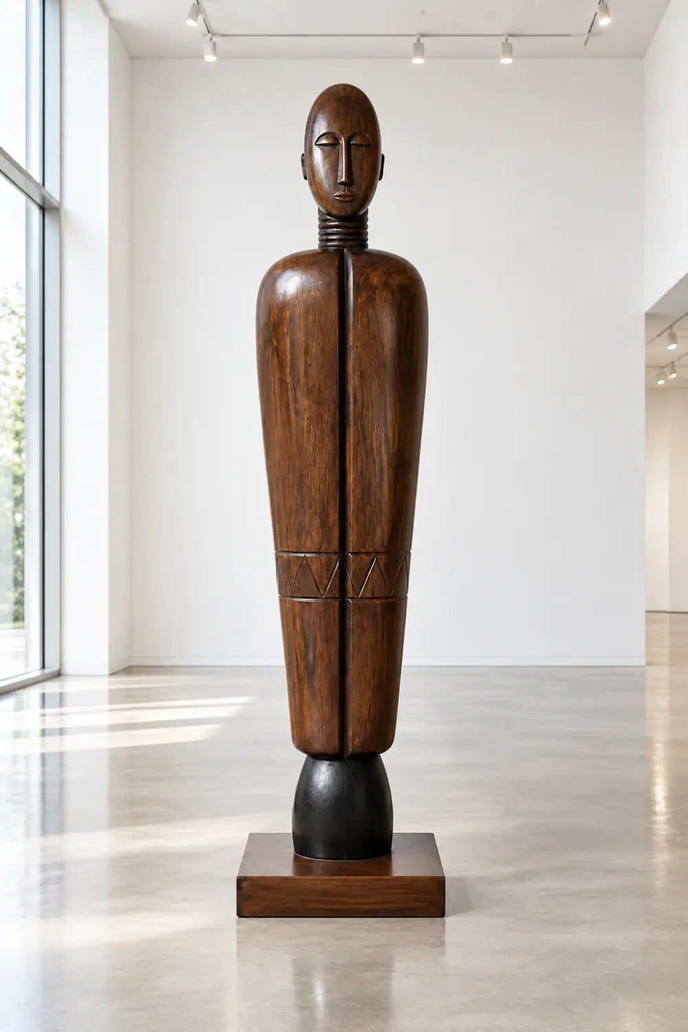 Large Freestanding Wooden Statue Vertical Abstract Human Form Art Piece For Lobby