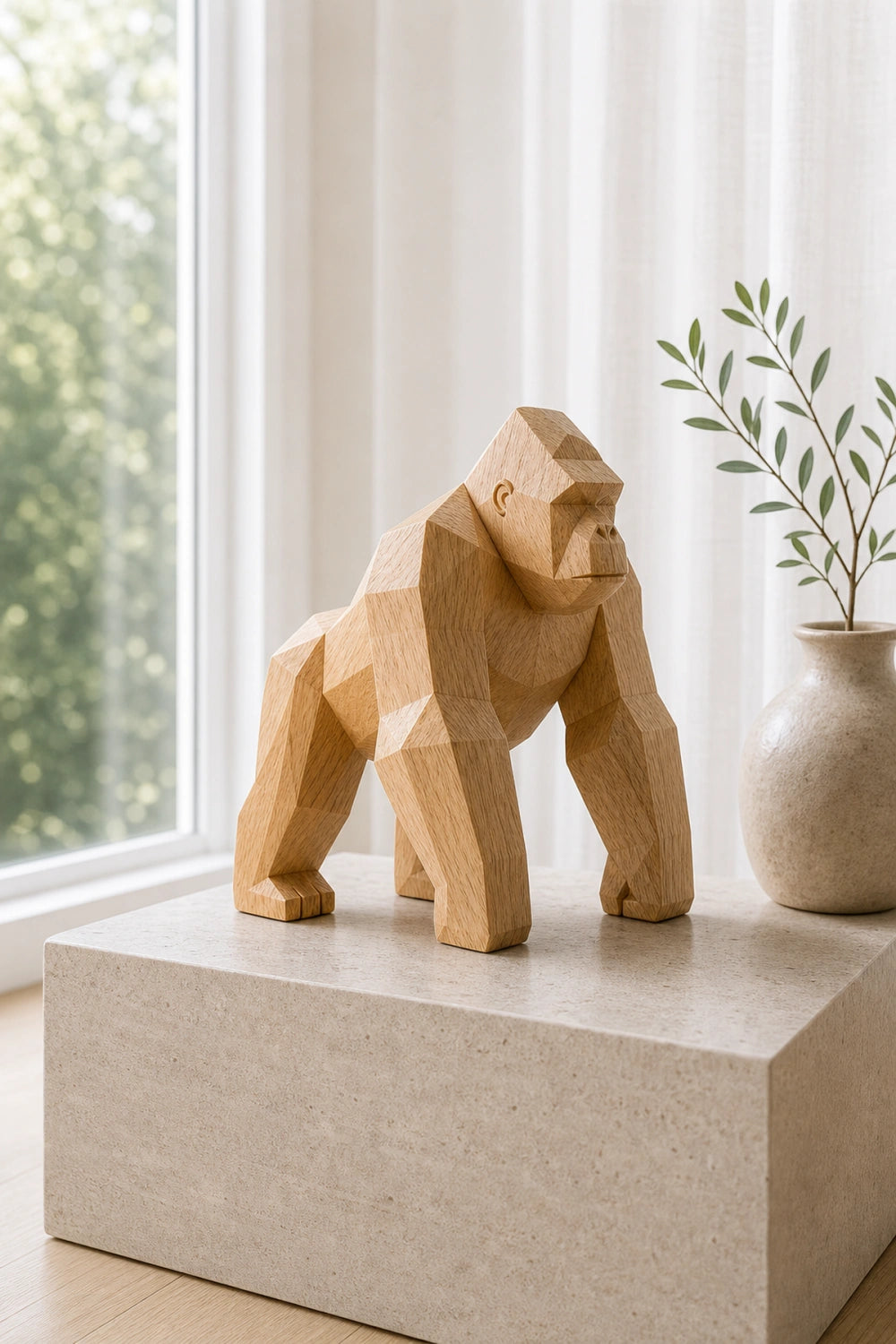 Hand-Carved Wooden Gorilla Sculpture Modern Minimalist Animal Art For Home Decor