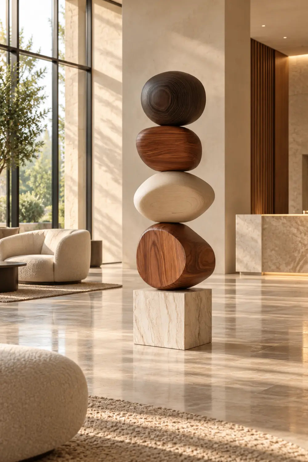 Large Abstract Wood Sculpture For Modern Minimalist Living Room Decor