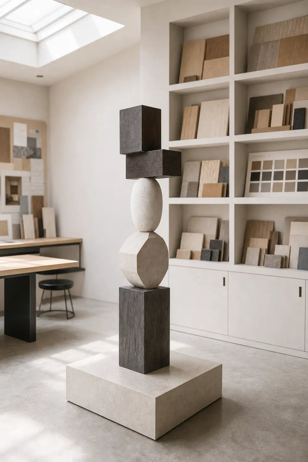 Large Abstract Wooden Sculpture For Modern Living Rooms - Minimalist Floor Art Decor