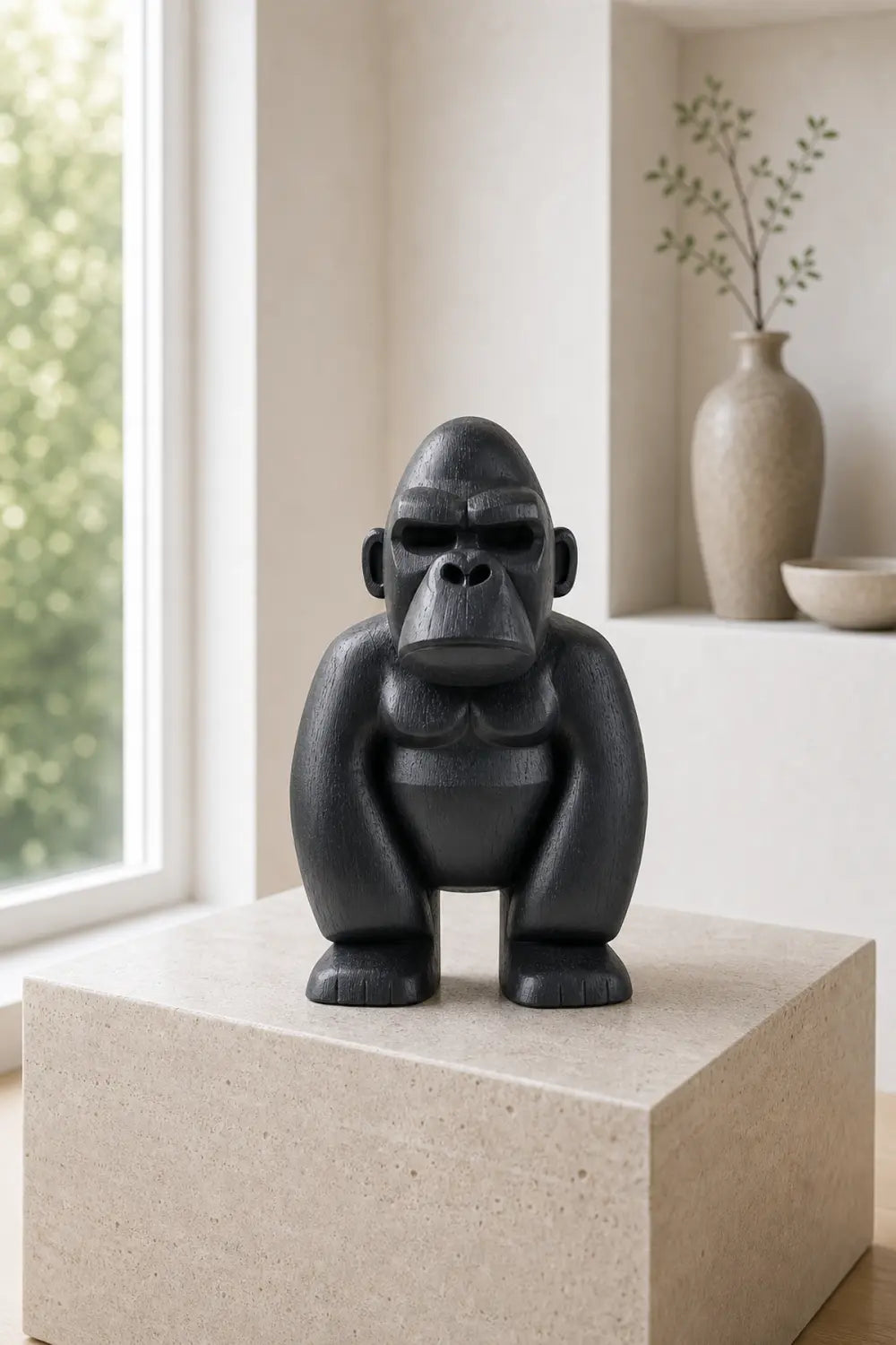 Hand Carved Black Gorilla Wood Sculpture Modern Abstract Animal Statue For Home Decor